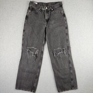 Gap Baggy Low Rise Distressed Jeans Women's Size 25/0 Charcoal Black Cotton Y2K